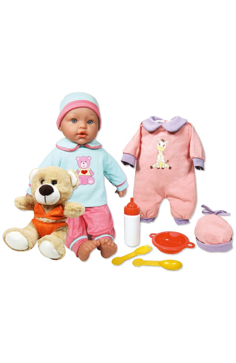 Lissi 15 Inch Baby Doll Billie with Stuffed Teddy Bear, 8 Pieces, Main, color, Multicolored