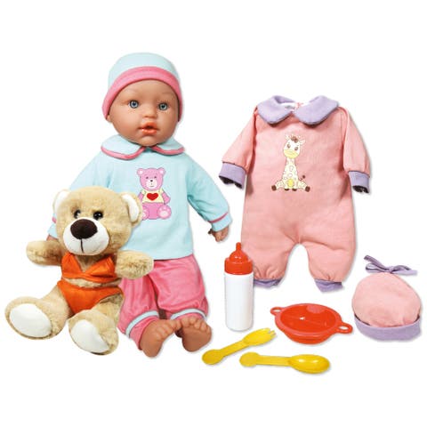15 Inch Baby Doll Billie with Stuffed Teddy Bear, 8 Pieces