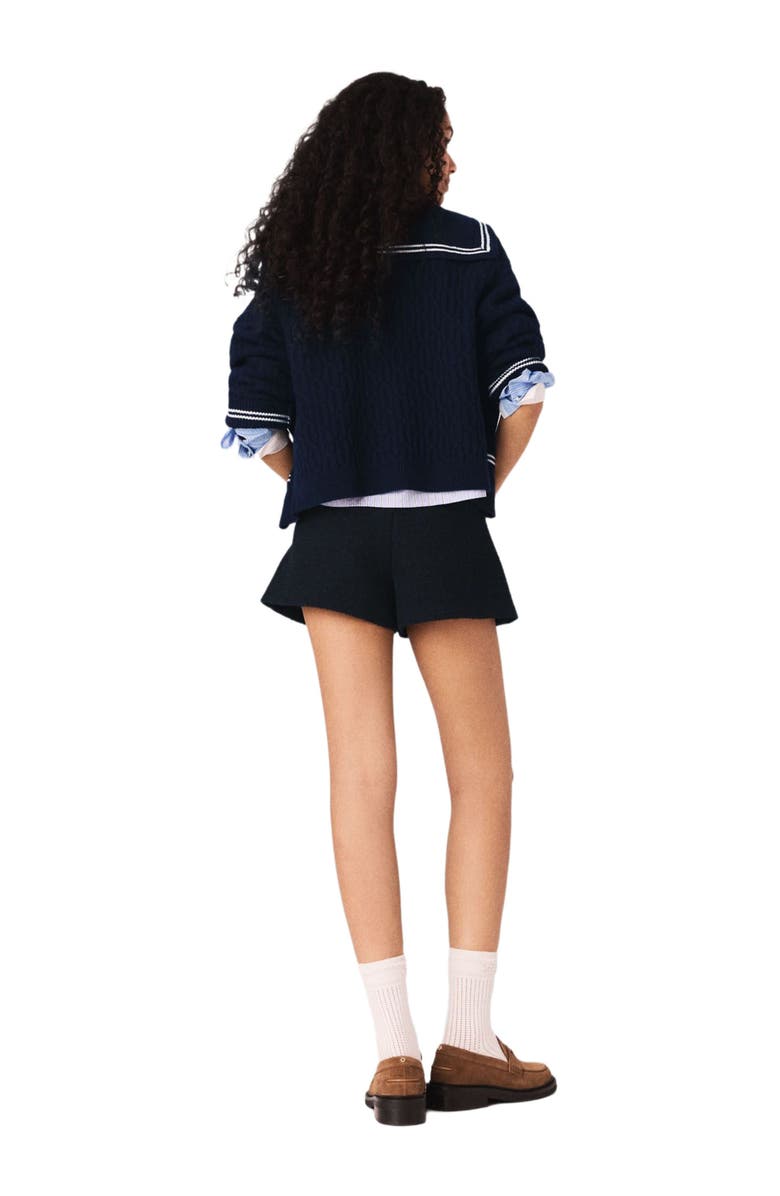 maje Tweed shorts with denim details, Alternate, color, Navy