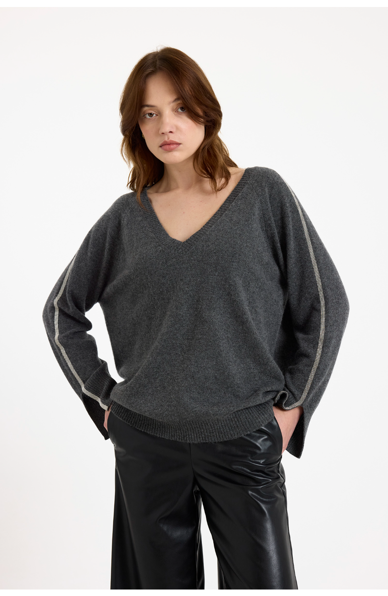 Brodie Pure Cashmere Glitz Split Cuff 100% Cashmere Sweater, Main, color, Derby Grey