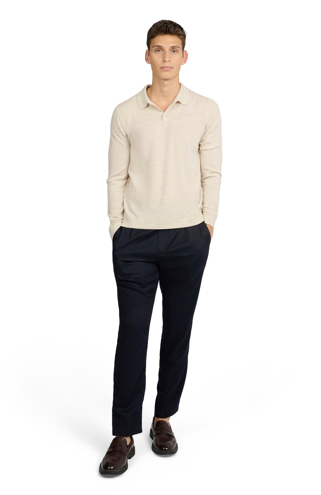 Long Sleeve Extra Fine Merino Wool Polo - image 3