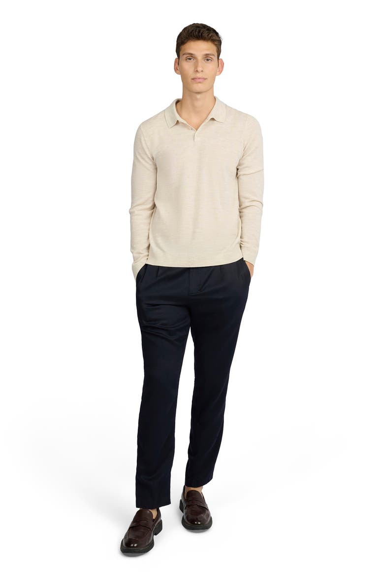 Long Sleeve Extra Fine Merino Wool Polo, Main, color, STONE MELANGE