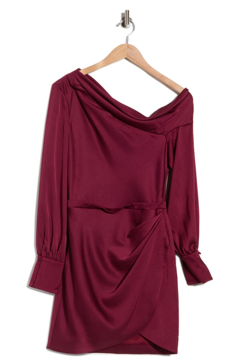 Cameron One-Shoulder Long Sleeve Dress, Alternate, color, CRANBERRY