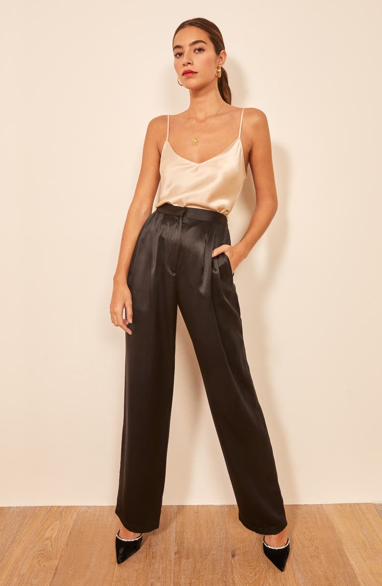 Reformation Chandler High Waist Silk Pants, Alternate, color, 