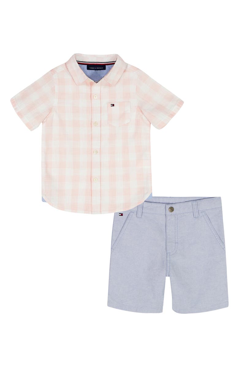 Tommy Hilfiger Short Sleeve Button-Up & Shorts Set, Main, color, Blue