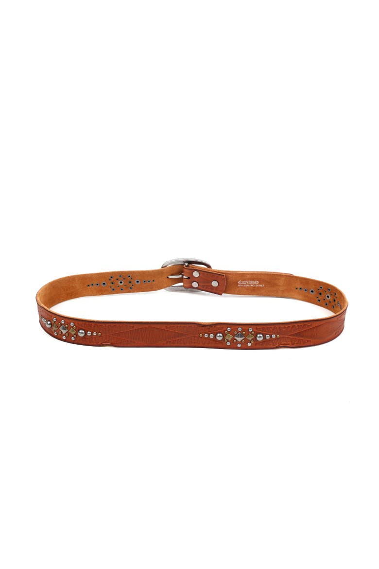 Legend Genuine Leather Bold Studded Statement Belt, Alternate, color, Camel