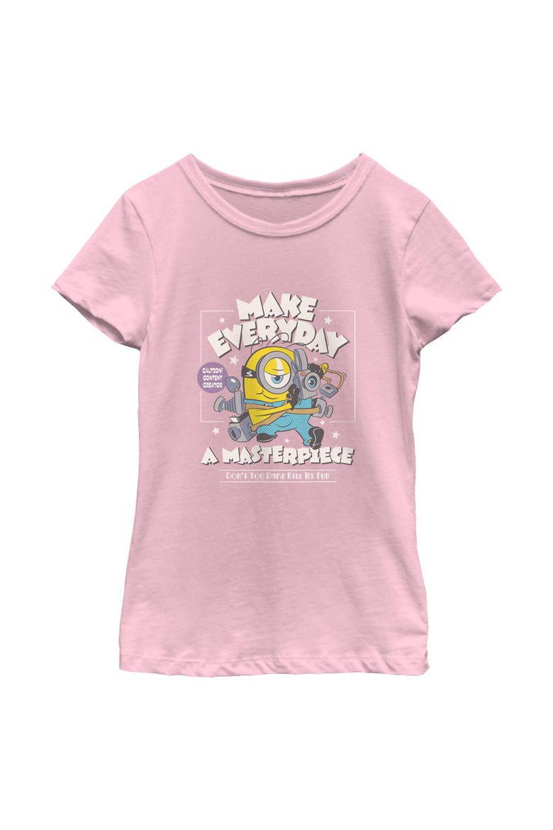 Girl's Minions & Monsters Make Everyday A Masterpiece  Graphic T-Shirt, Main, color, Light Pink