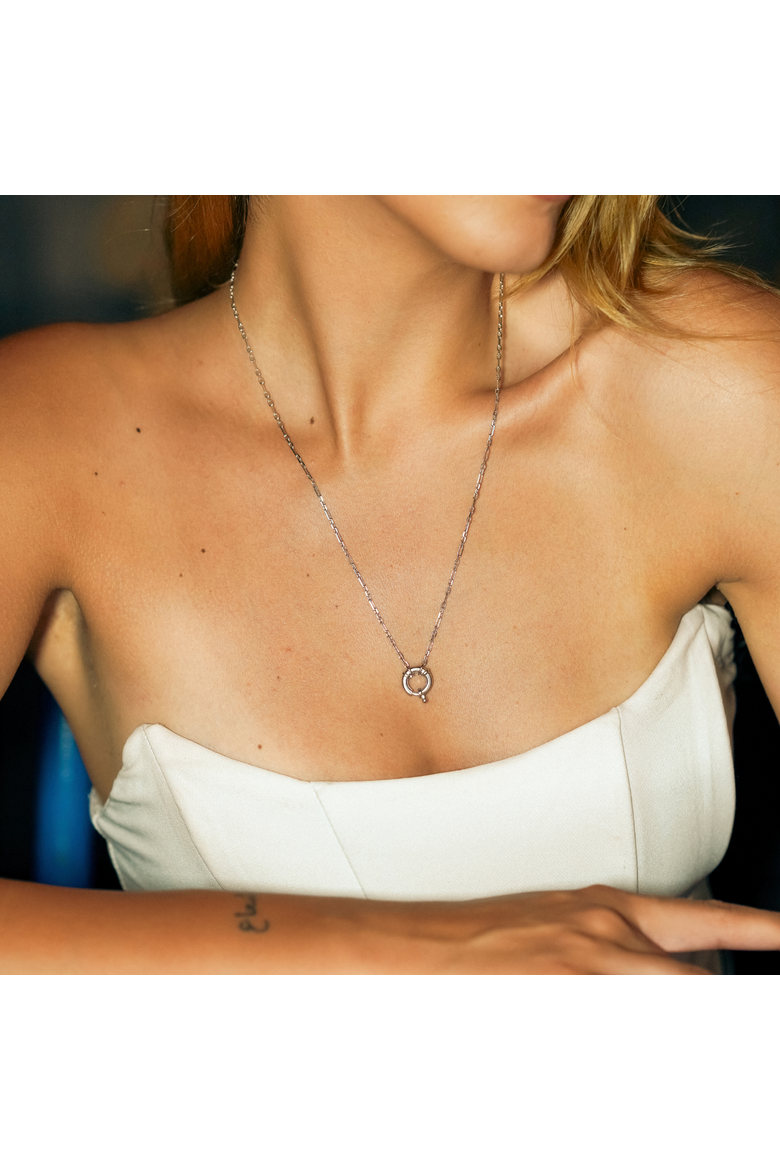 Large Lock Sterling Silver Chain Necklace, Alternate, color, Silver