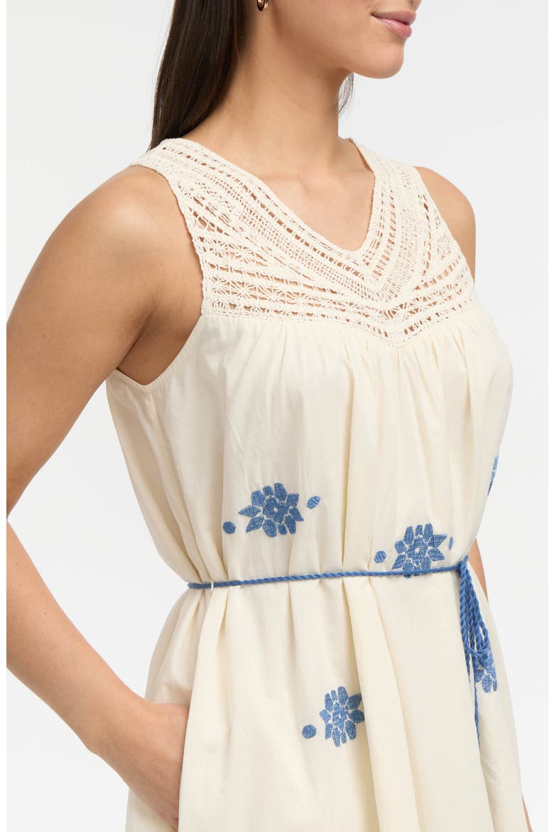 Crochet Trim Embroidered Midi Dress, Alternate, color, CREAM