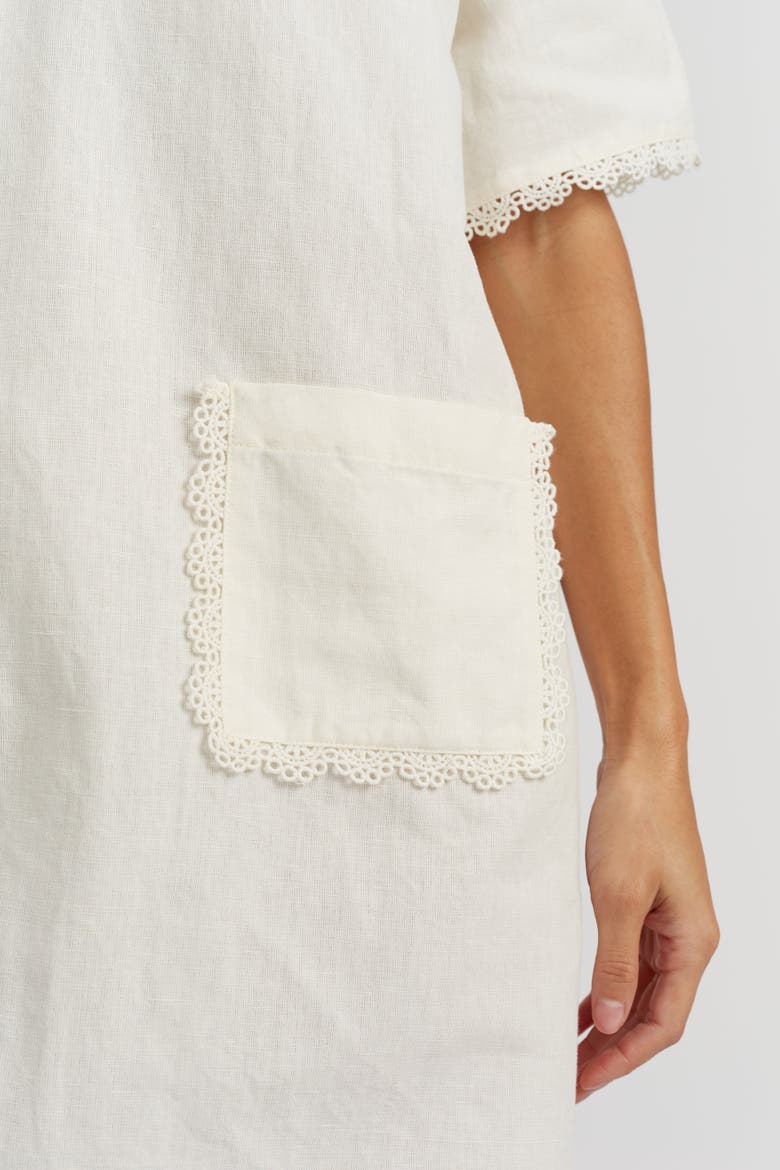 Linen-Blend Scallop Tunic Dress, Alternate, color, Cream