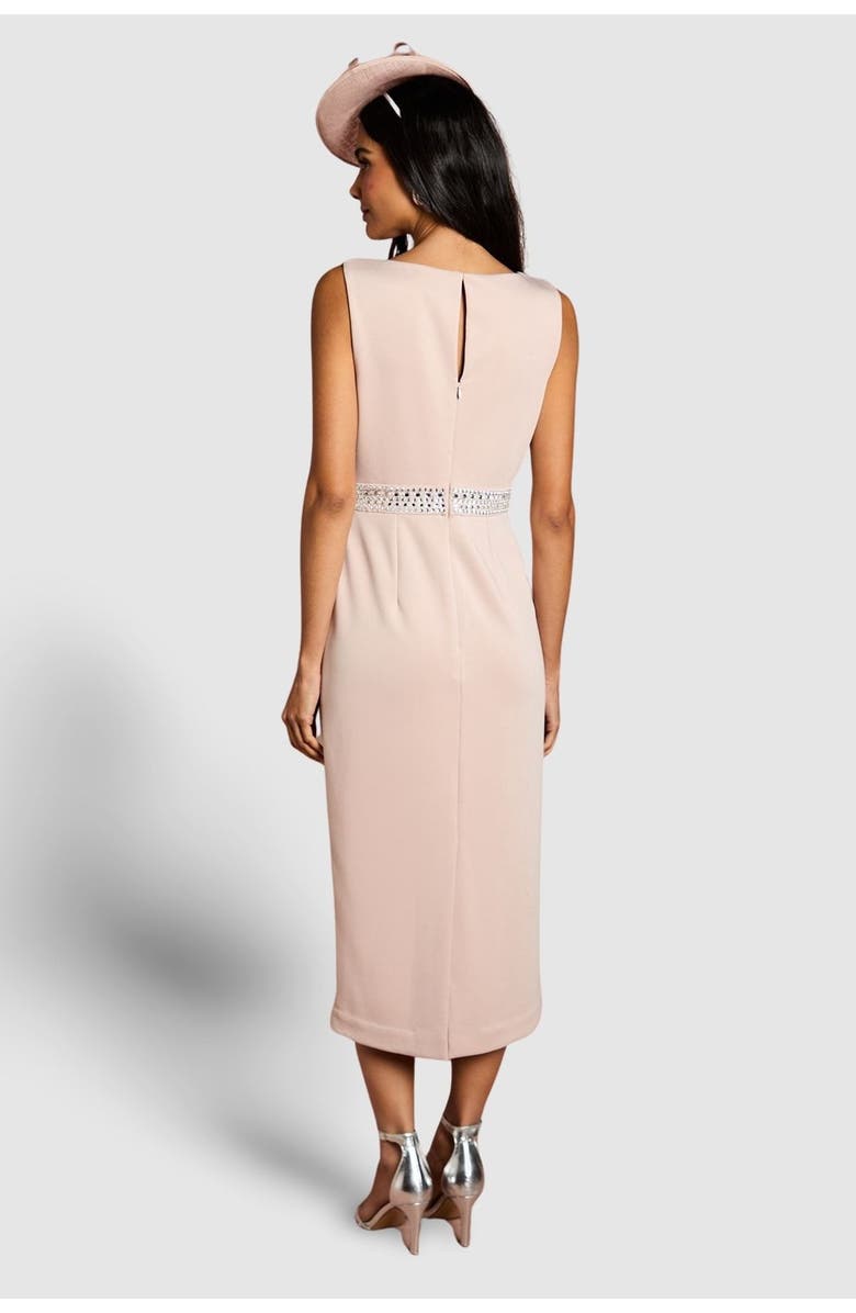 Coast Embellished Waist Ponte Midi Dress, Alternate, color, Mocha