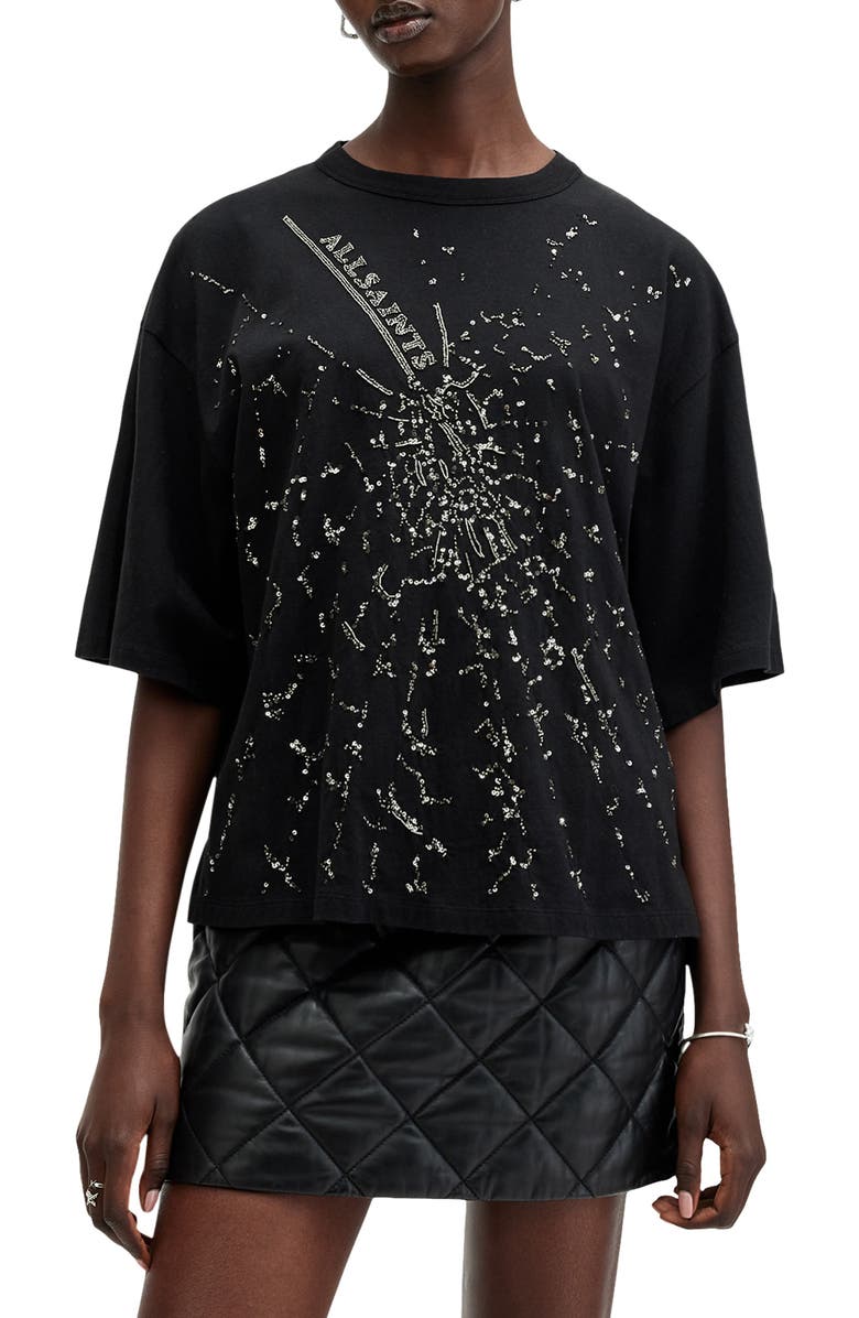 AllSaints Amelie Embellished Shatter Oversize Cotton T-Shirt, Alternate, color, 