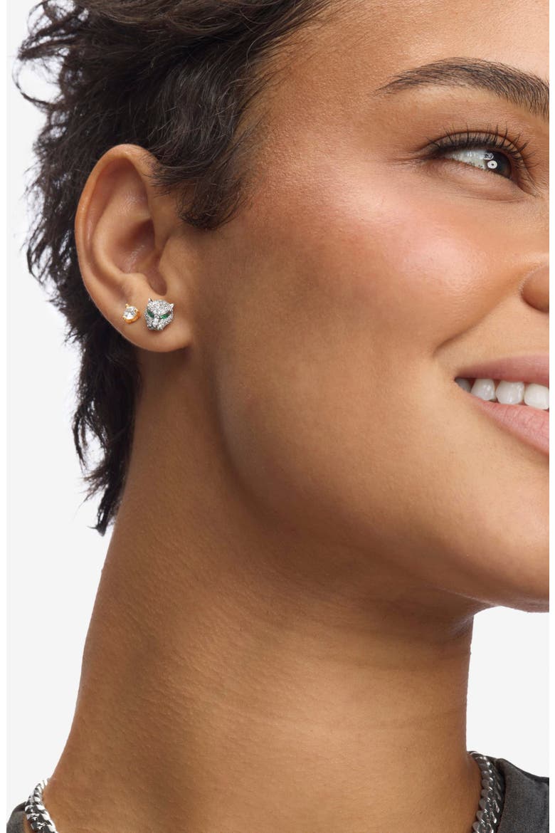 Jaguar Pavé Stud Earrings, Alternate, color, SILVER-WHITE
