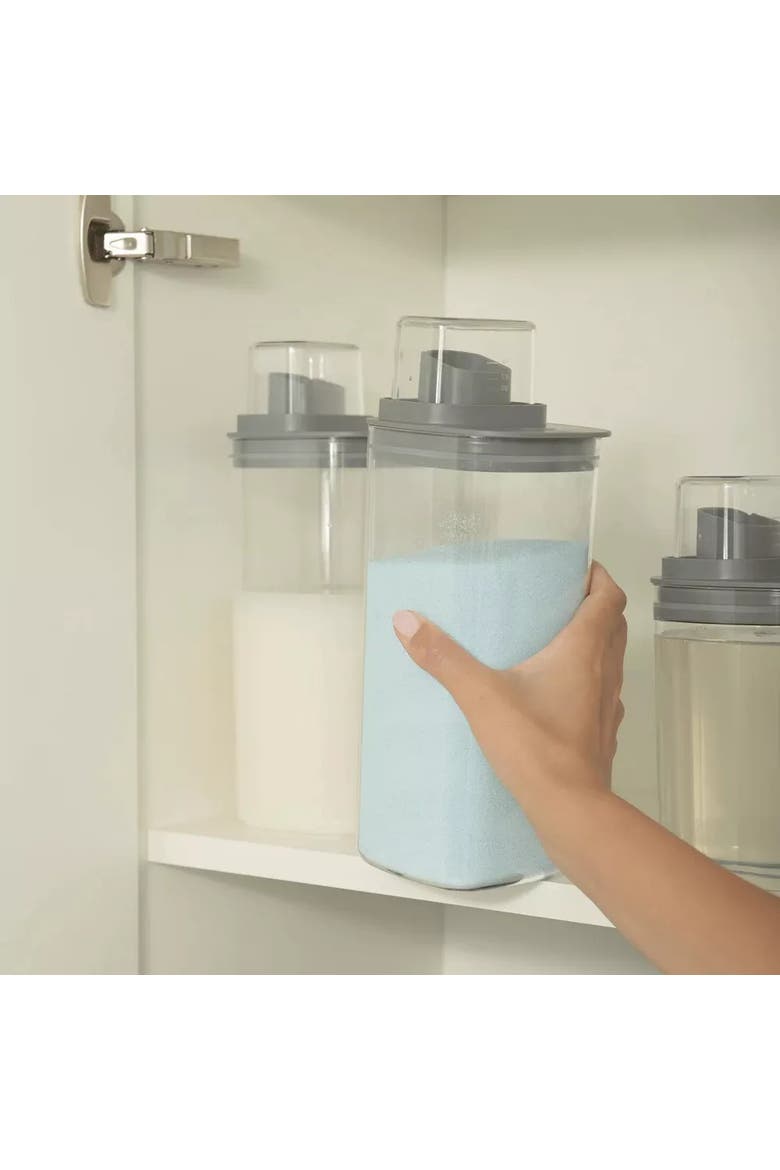 Versatile Clear Airtight Laundry Detergent Dispenser Organizer with Measuring Cap 2 Pack 50 oz, Alternate, color, Dark Gray