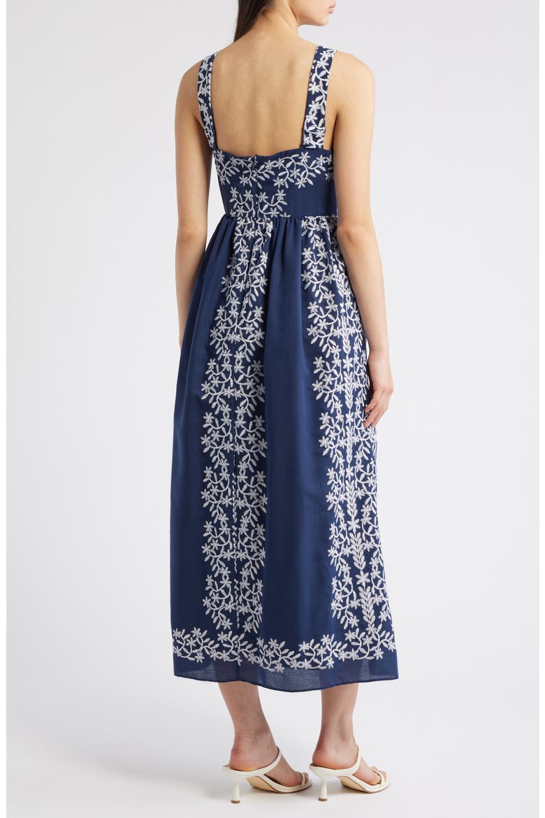 Embroidered Square Neck Dress, Alternate, color, NAVY IVORY
