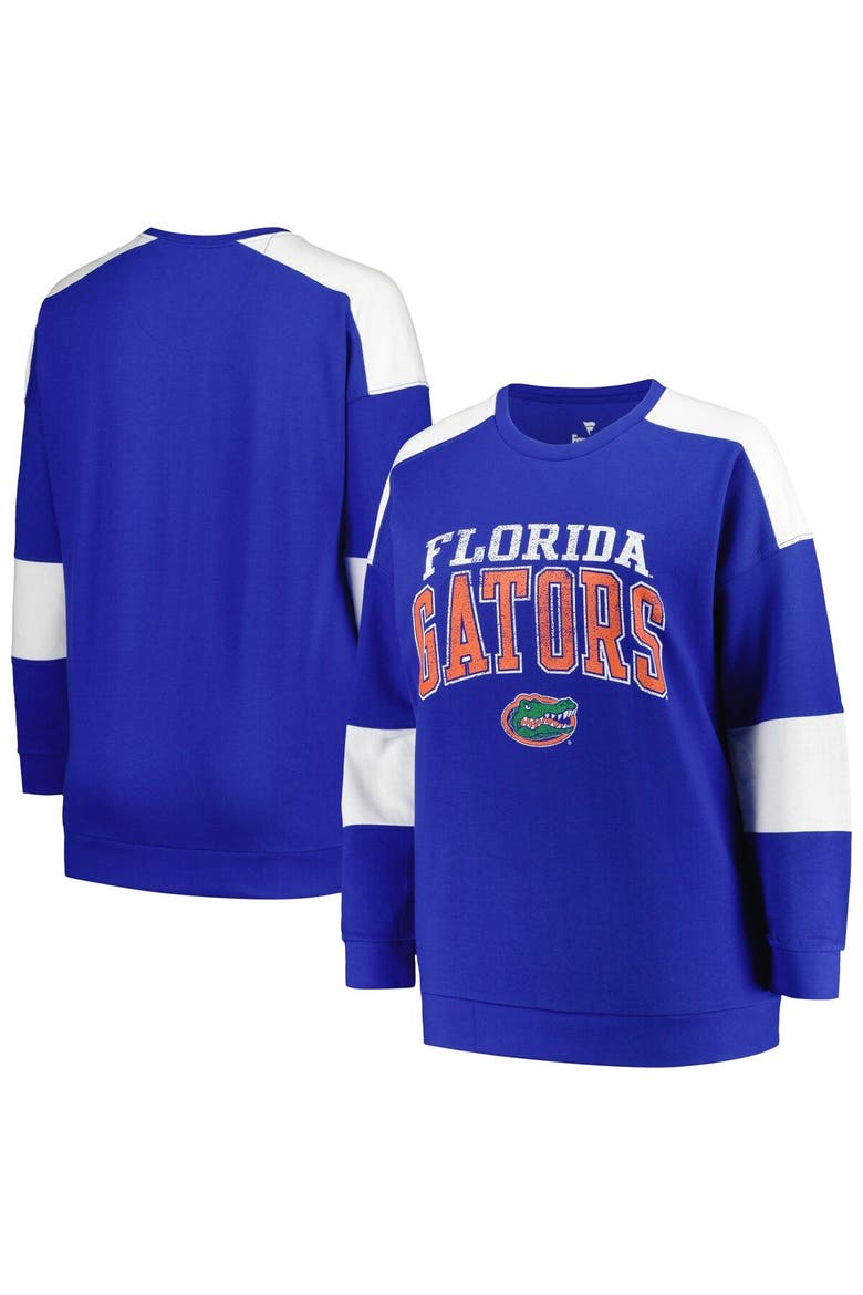 Women's Profile Royal Florida Gators Plus Size Striped Pullover Sweatshirt, Main, color, Royal