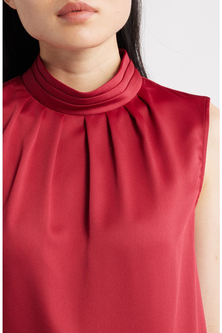 Crêpe de Chine Mock Neck Sleeveless Top, Alternate, color, SCARLET RED