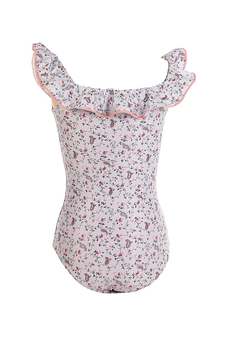 Off-Shoulder Lavender Blossom One-Piece Swimsuit, Alternate, color, Grey