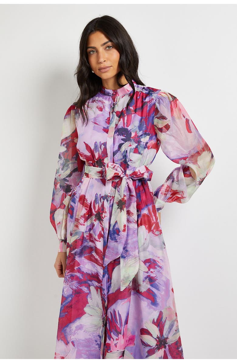 Wallis Floral Print Organza Midi Shirt Dress, Alternate, color, Pink