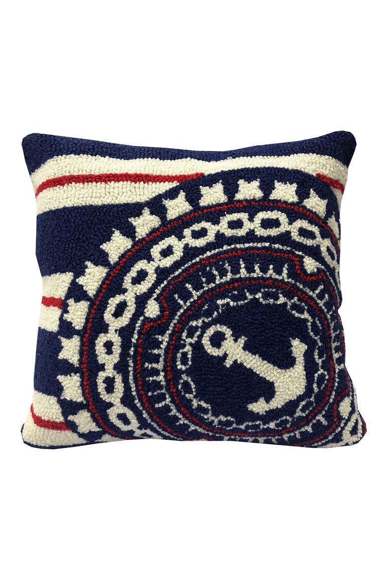 Nautical Anchor Indoor/Outdoor Throw Pillow, Main, color, BLUE/ WHITE/ RED