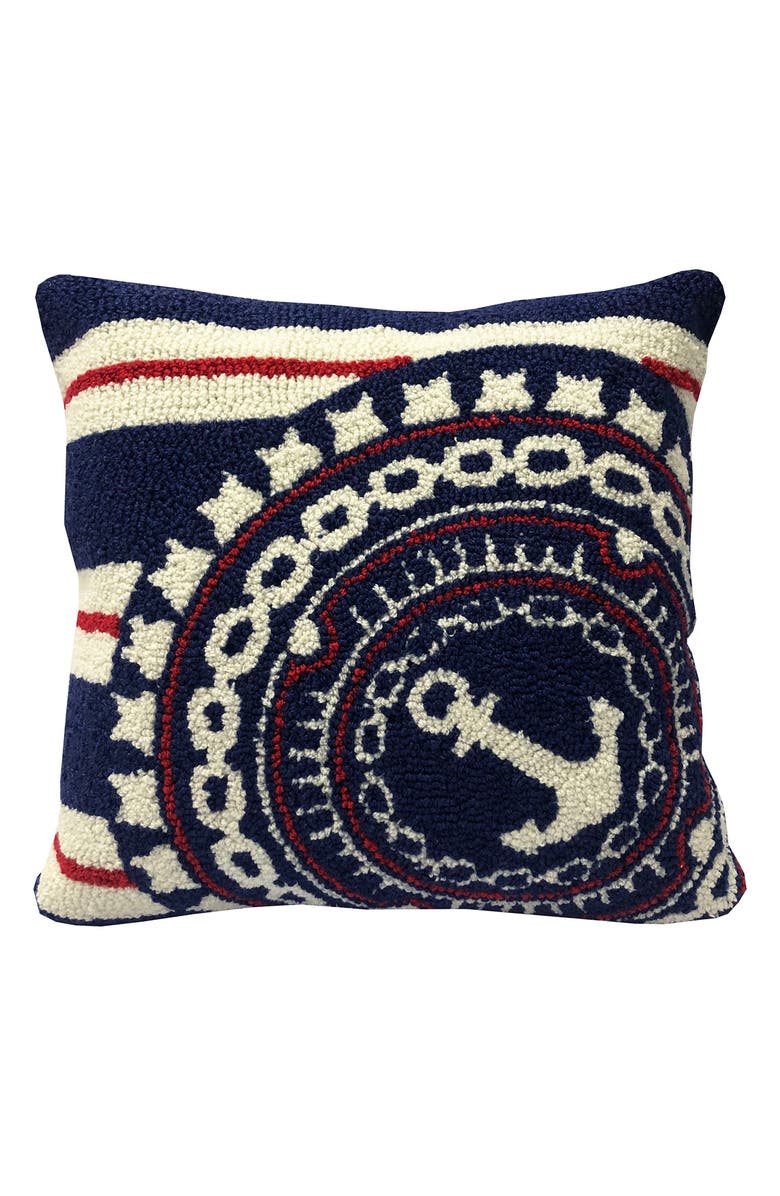 R16 HOME Nautical Anchor Indoor/Outdoor Throw Pillow, Main, color, Blue/ White/ Red