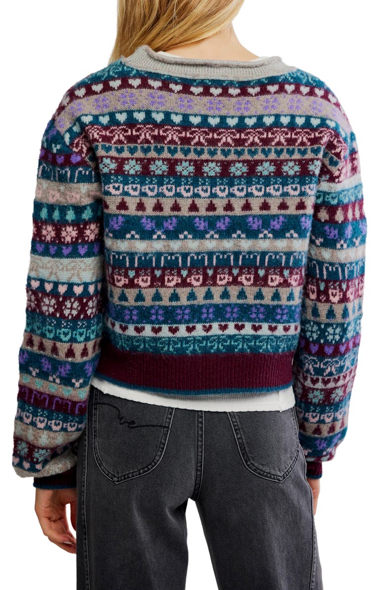 Free People Favorite Things Mixed Print Wool Blend Sweater, Alternate, color, Frosted Wine Combo