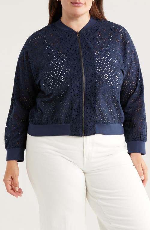 Caslonr Caslon(r) Embroidered Eyelet Cotton Zip-up Bomber Jacket