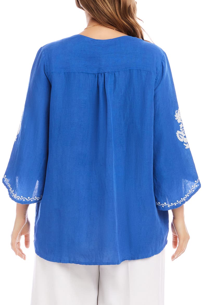 Embroidered Asymmetric Hem Linen Blend Top, Alternate, color, BLUE