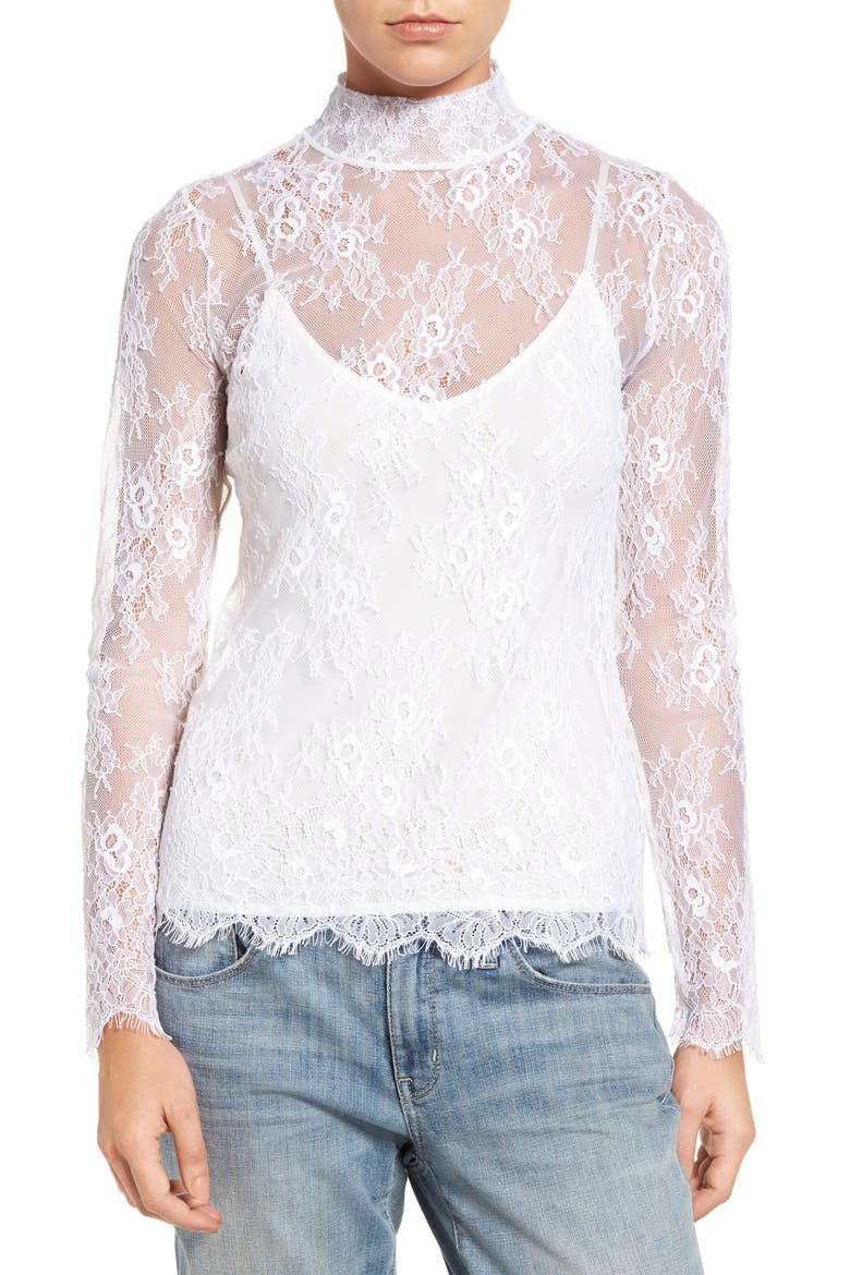 Sheer Lace Top, Main, color, WHITE