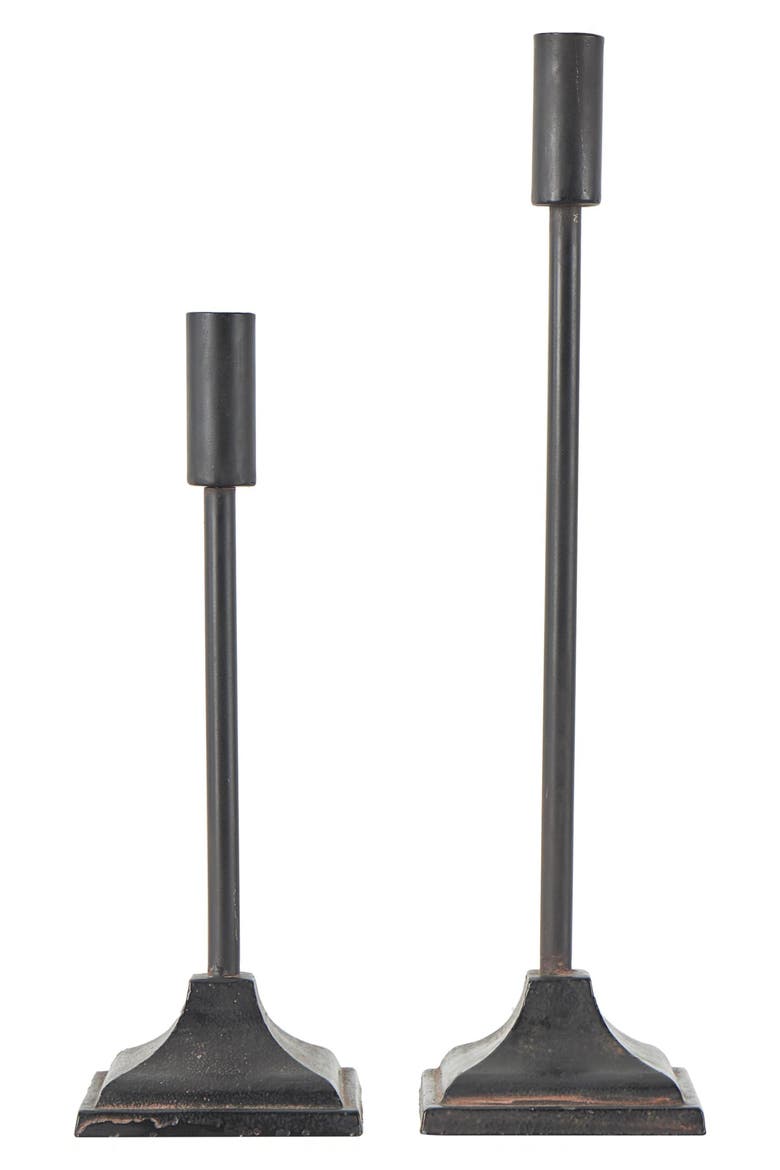 Set of 2 Modern Black Metal Candleholders, Main, color, BLACK