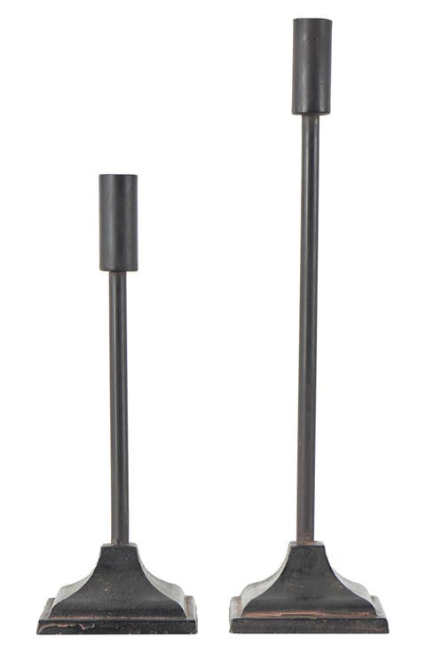 Set of 2 Modern Black Metal Candleholders