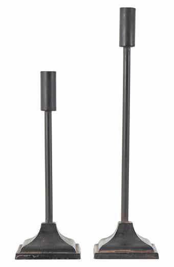 VIVIAN LUNE HOME Set of 2 Modern Black Metal Candleholders