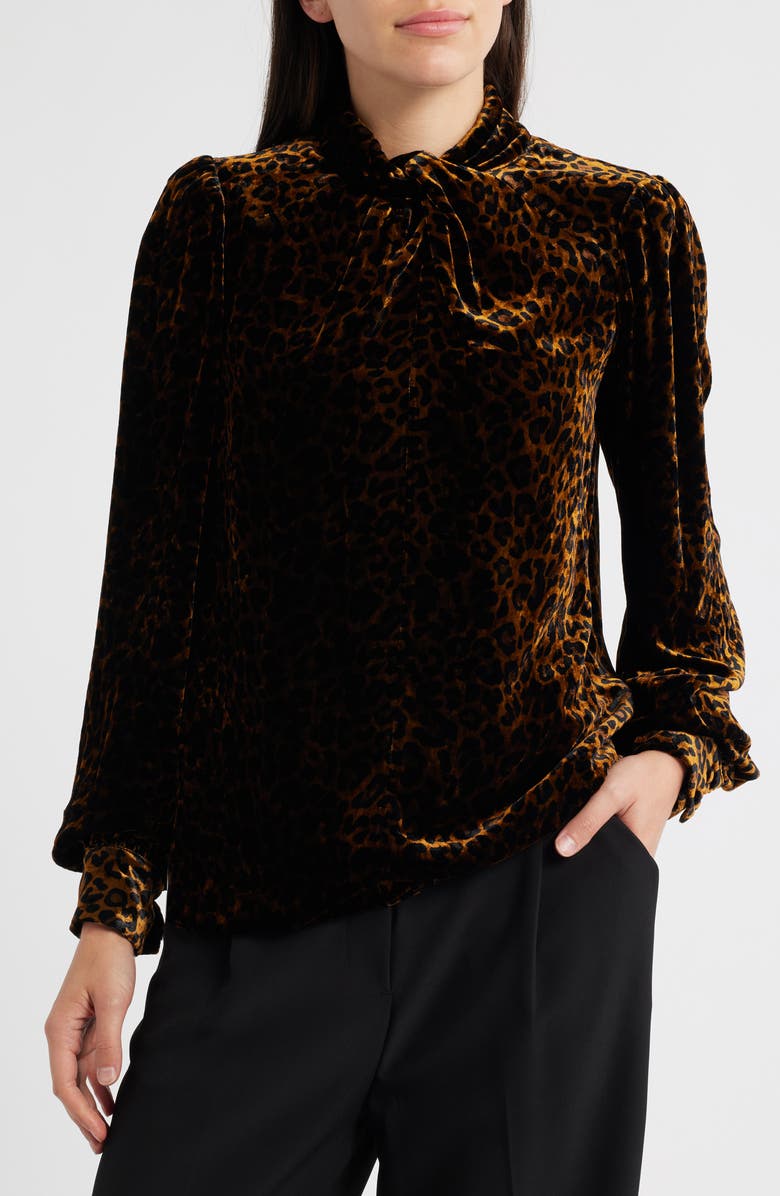 Elie Tahari The Levana Long Sleeve Velvet Shirt, Alternate, color, Black/ Velvet Leopard