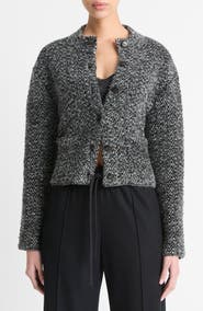 Vince Herringbone Textured Wool Blend Crop Jacket