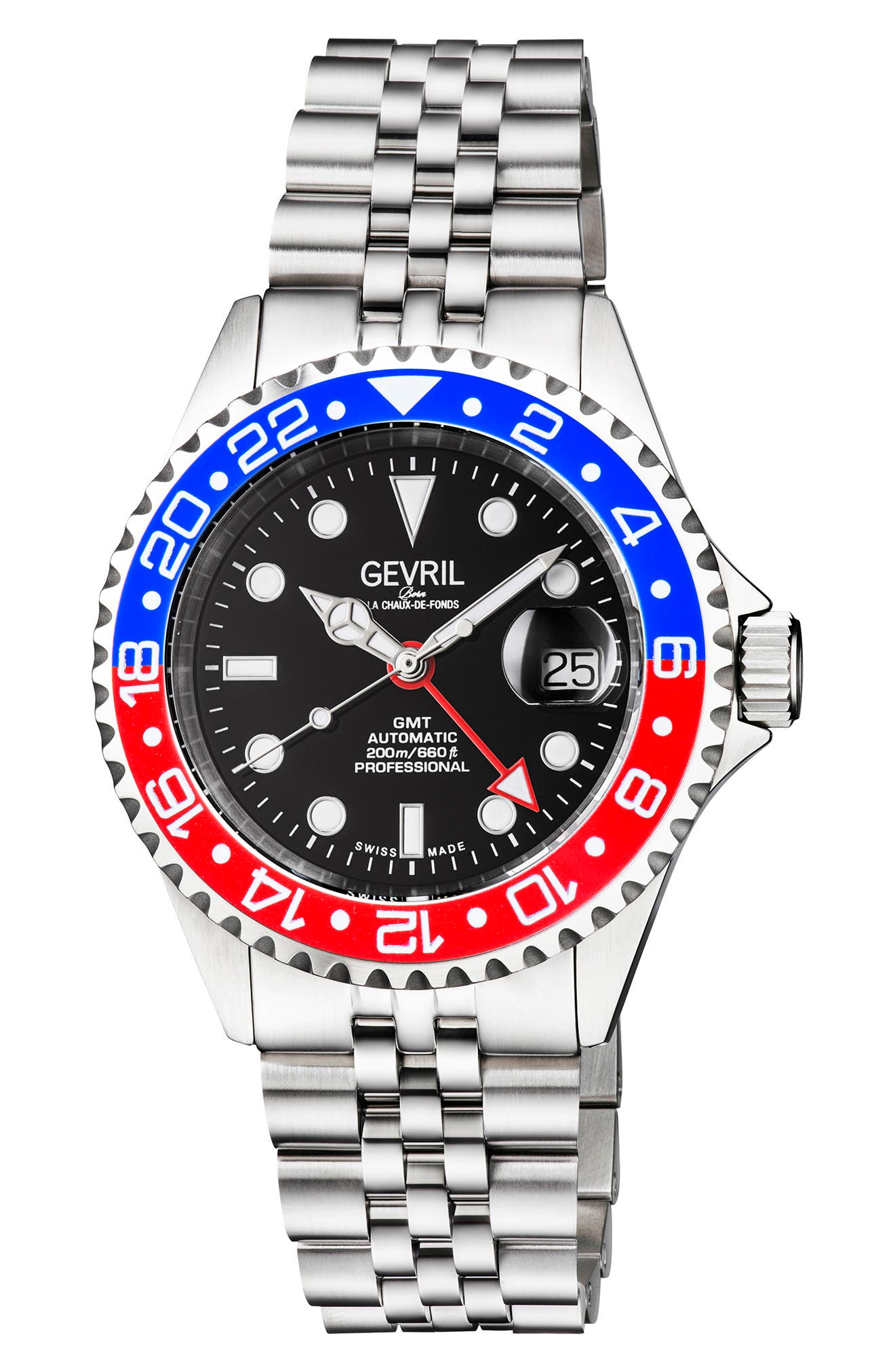 GEVRIL Men's Wall Street Ceramic Bezel Bracelet Watch, 43mm
