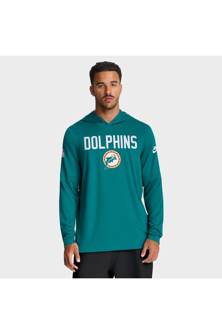 Men's Nike Aqua Miami Dolphins Alt Pack Pass Accuracy Performance Long Sleeve Hoodie T-Shirt, Main, color, Aqua