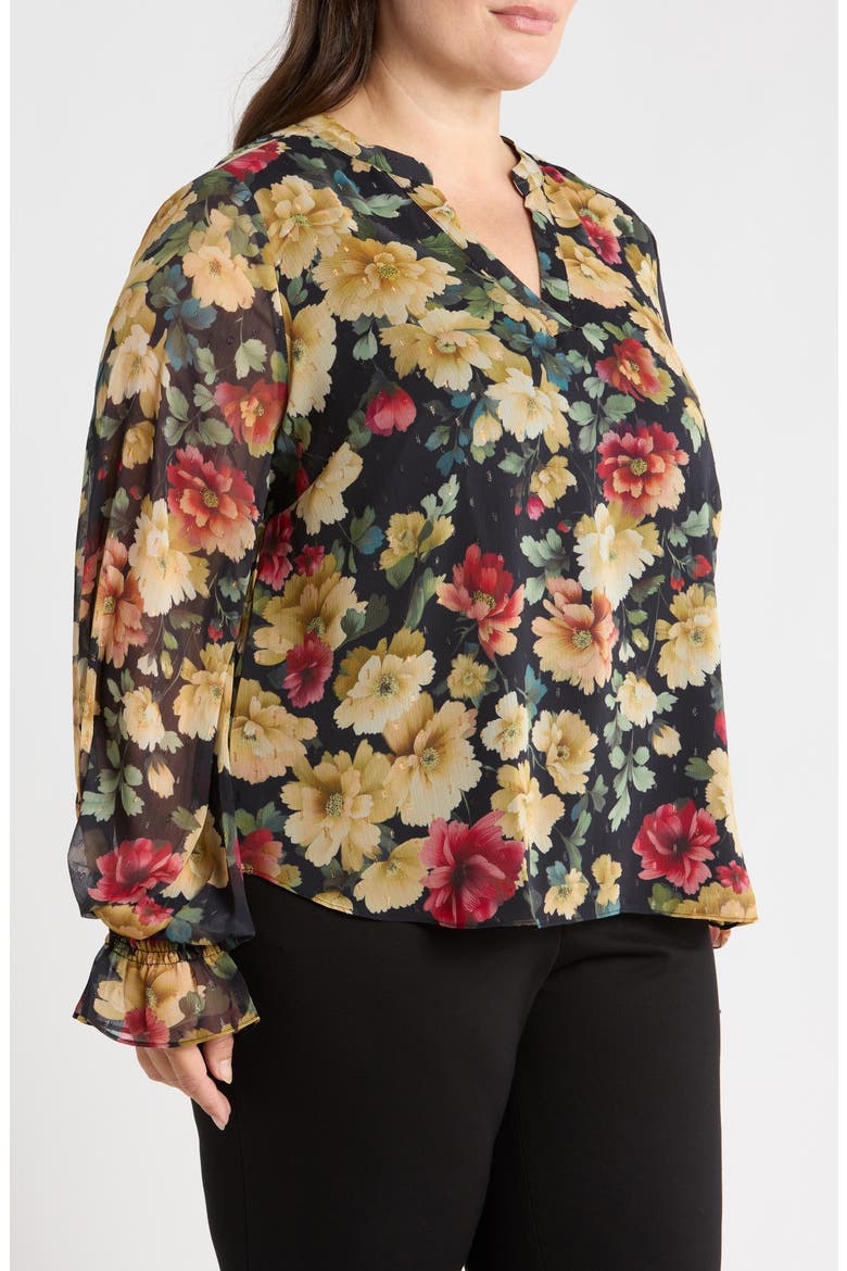 Split Neck Long Sleeve Blouse, Alternate, color, RICH BLACK