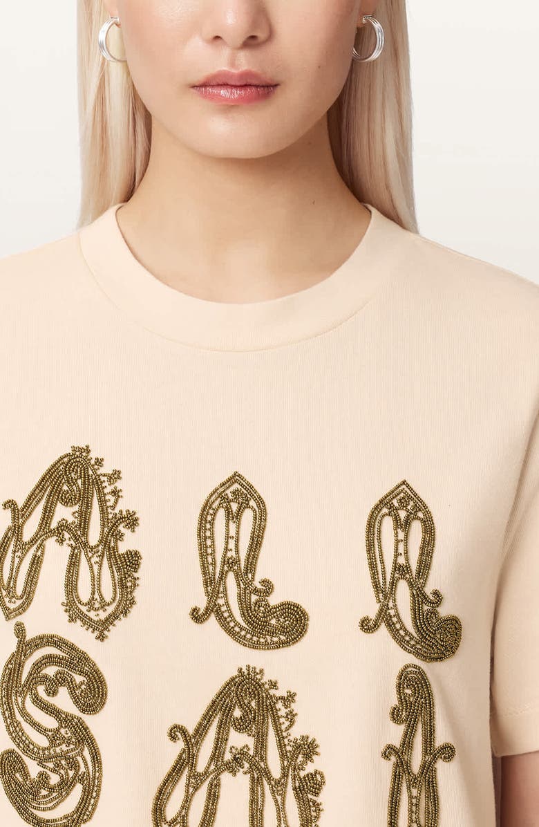 AllSaints Ella Lisa Beaded Cotton T-Shirt, Alternate, color, Dove White