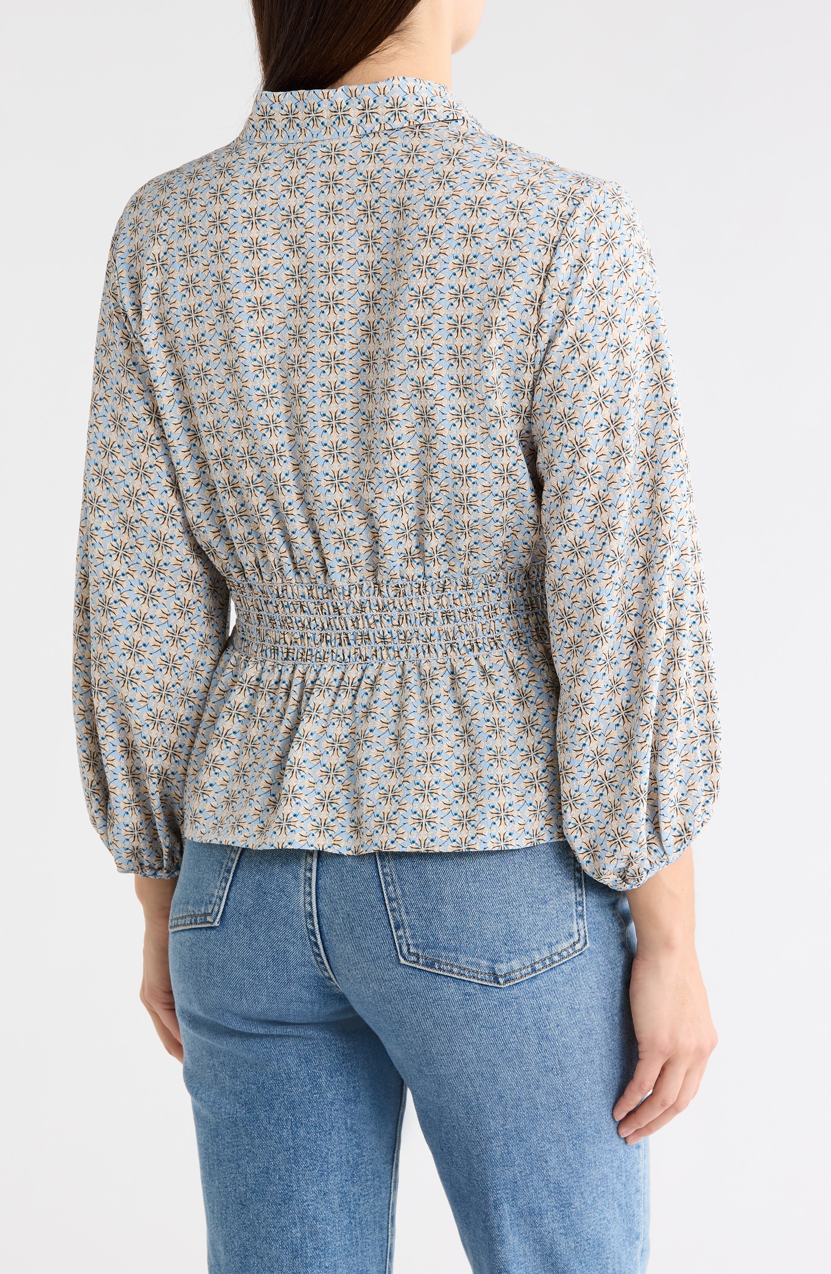 Balloon Sleeve Button-Up Peplum Top - image 2
