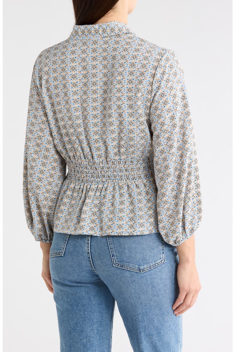 Balloon Sleeve Button-Up Peplum Top, Alternate, color, SKY FLORAL KALEIDOSCOPE