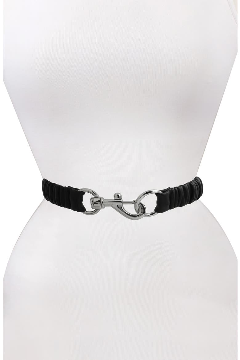 Ruched Leather Belt, Main, color, BLACK / POLISHED NICKLE