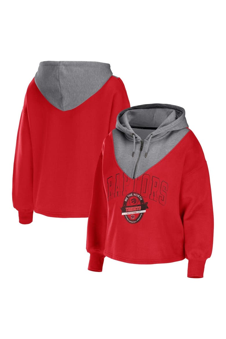 Women's WEAR by Erin Andrews Red Toronto Raptors Pieced Quarter-Zip Hoodie Jacket, Main, color, Red