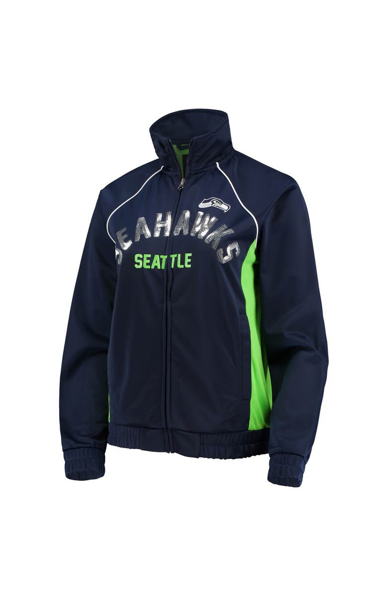 G-III 4HER BY CARL BANKS Women's G-III 4Her by Carl Banks College Navy/Neon Green Seattle Seahawks Backfield Raglan Full-Zip Track Jacket, Alternate, color, 