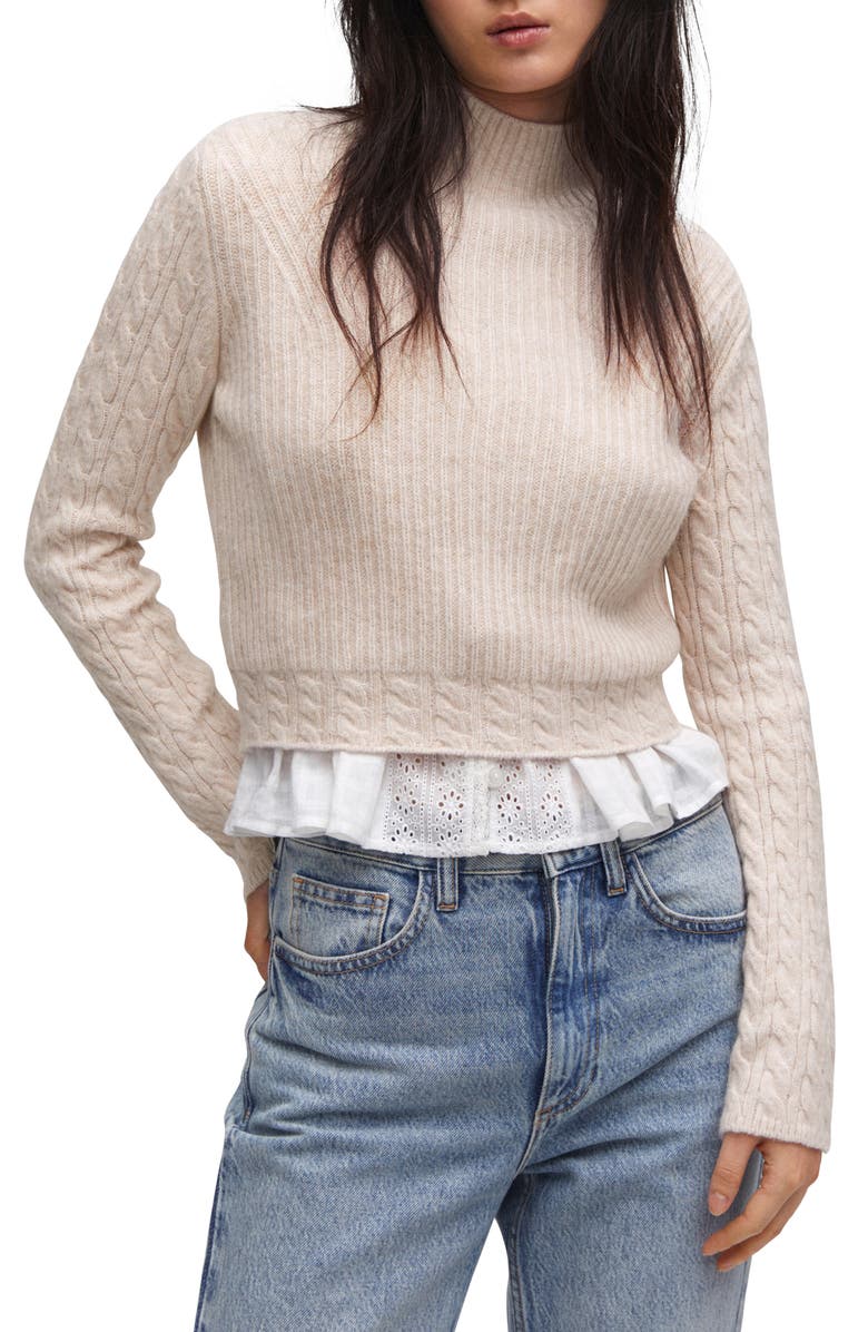MANGO Mixed Stitch Crop Mock Neck Sweater, Main, color, 