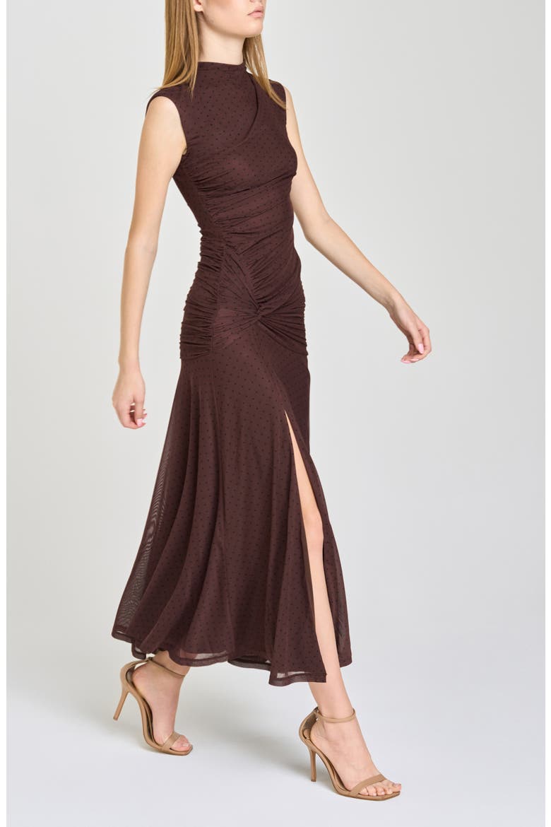 Sarielle Polka Dot Midi Dress, Alternate, color, BROWN POLKA DOT