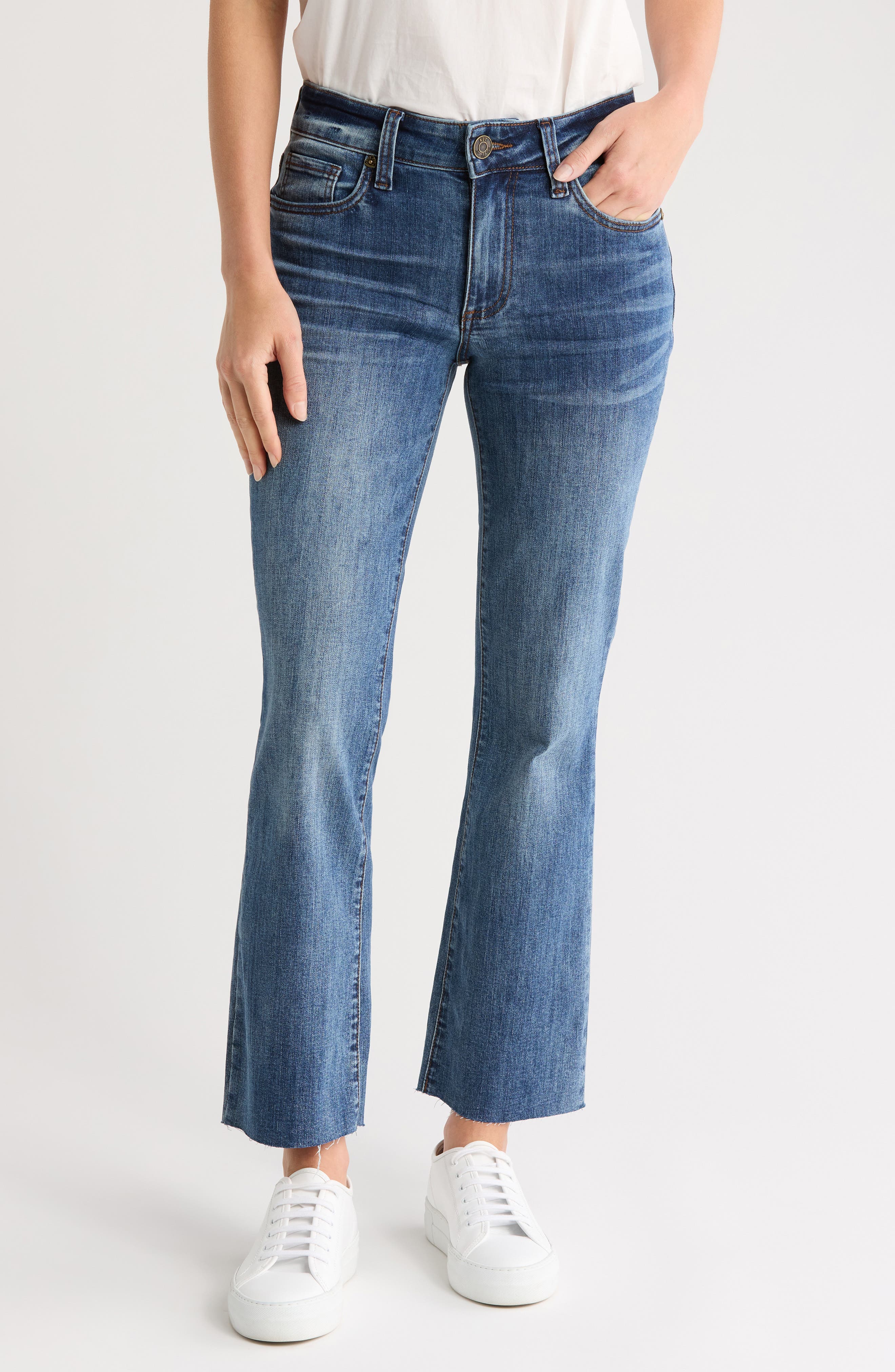KUT from the Kloth Nikki Raw Hem Low Rise Kick Flare Jeans