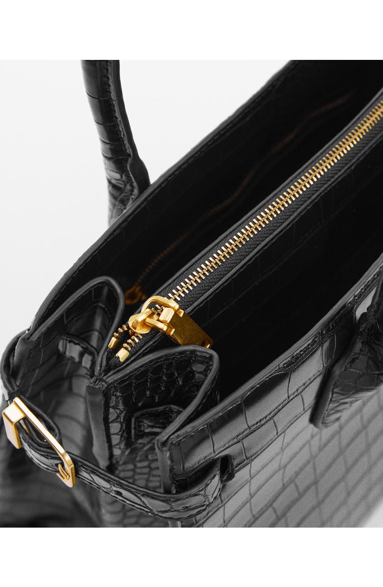 MANGO Croc Embossed Faux Leather Tote Bag, Alternate, color,