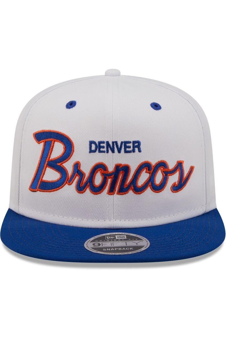Men's New Era White/Royal Denver Broncos Sparky Original 9FIFTY Snapback Hat, Alternate, color, White