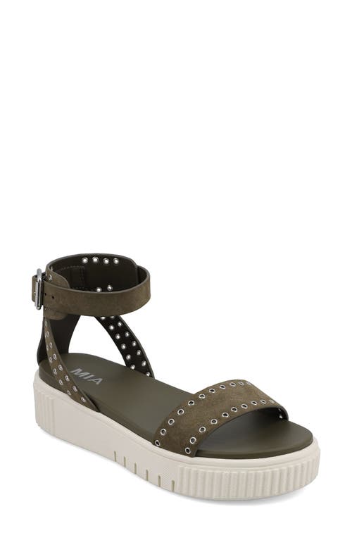 Shop Mia Evelin Ankle Strap Platform Sandal In Khaki/silver