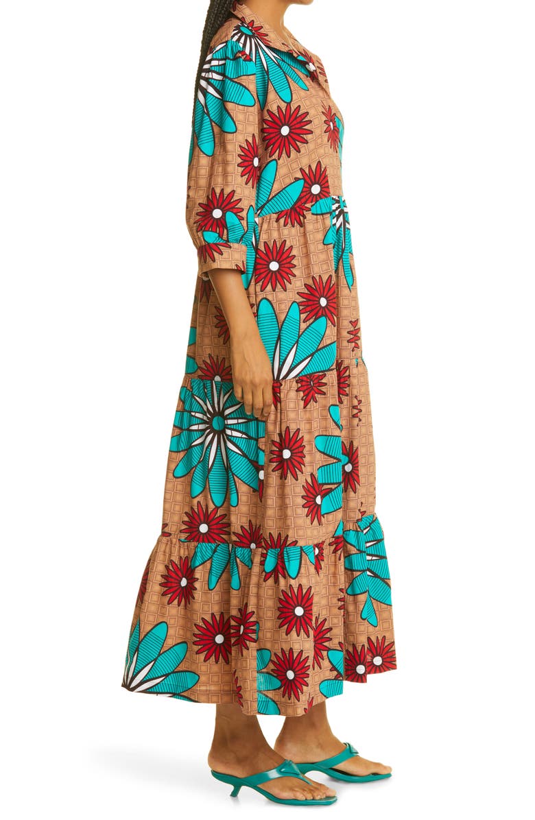 The Oula Company Flower Print Tiered Midi Dress, Alternate, color, 